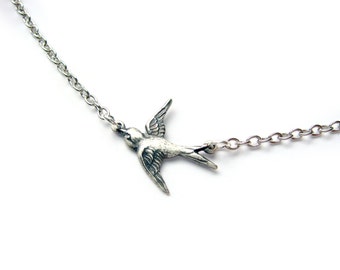 Silver Sparrow Necklace - Delicate Flying Bird - Swallow Necklace - Gift Under 20 - Bridesmaid Gift -  Stainless Steel Chain