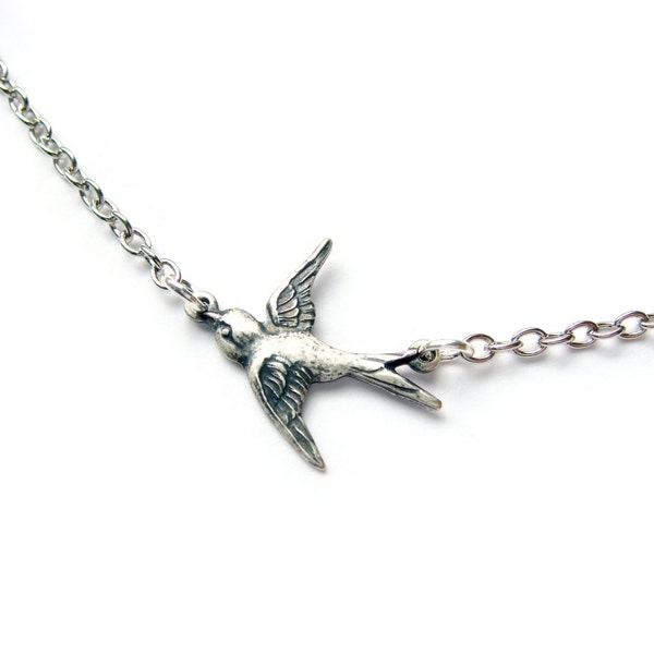 Silver Sparrow Necklace - Delicate Flying Bird - Swallow Necklace - Gift Under 20 - Bridesmaid Gift -  Stainless Steel Chain
