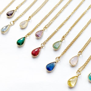 Geburtsstein Halskette, Benutzerdefinierte Zarte Birne Form Anhänger, personalisierte Schmuck, Zierliche Halskette, Tropfen