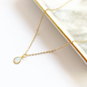 Small Opal Necklace in 14kt Gold Plate, Delicate Layering Necklace, Everyday Minimalist Jewelry