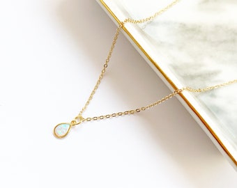 Small Opal Necklace in 14kt Gold Plate, Delicate Layering Necklace, Everyday Minimalist Jewelry