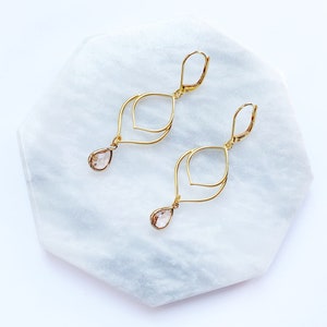 Gold Lotus Dangly Earrings, Dangly Charm Earrings on Hypo Allergenic Hooks, Long Earrings, Flower Petal Earrings