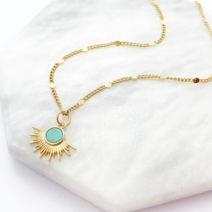 Sun Necklace, Delicate Turquoise Necklace, Layering Necklace, Star Necklace, Semi Precious Stone