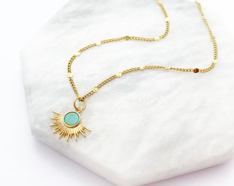 Sun Necklace, Delicate Turquoise Necklace, Layering Necklace, Star Necklace, Semi Precious Stone