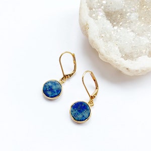 Lapis Lazuli Gold Earrings, Blue And Gold Gemstone Earrings, Dangle Earrings, Hypo Allergenic Leverback Hooks, Semi Precious Stones