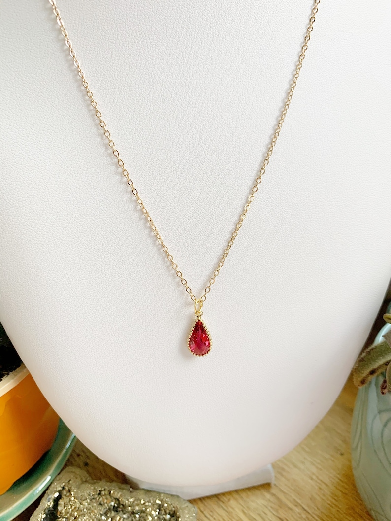 Ruby Red Teardrop Necklace Pendant July Birthstone Necklace Etsy