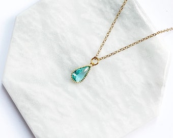 Turquoise Teardrop Necklace Pendant, December Birthstone Necklace, Simple Pear Pendant, Turquoise Crystal, Gold