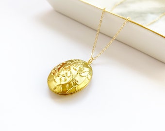 Gold Oval Locket With Floral Design, Antique Locket, Designer Locket, Vintage Style Locket, Vines