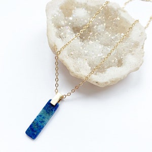 Lapis Lazuli Bar Necklace, Bar Pendant, Geometric Necklace, Vertical Bar Necklace, Layering Jewelry, Gemstone Jewelry