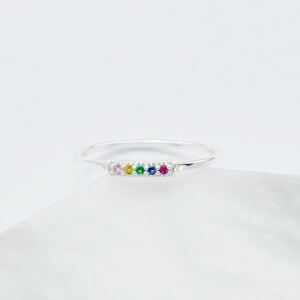 Sterling Silver Rainbow CZ Crystal Ring