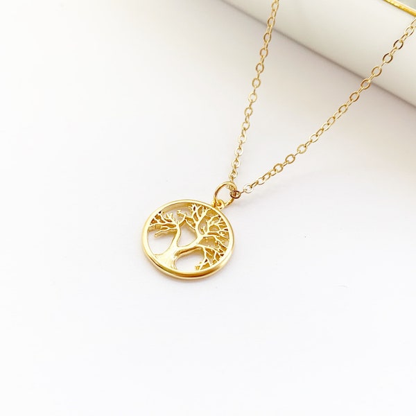 Gold Tree Necklace Pendant, Tree of Life, Family Tree, Nature Jewelry