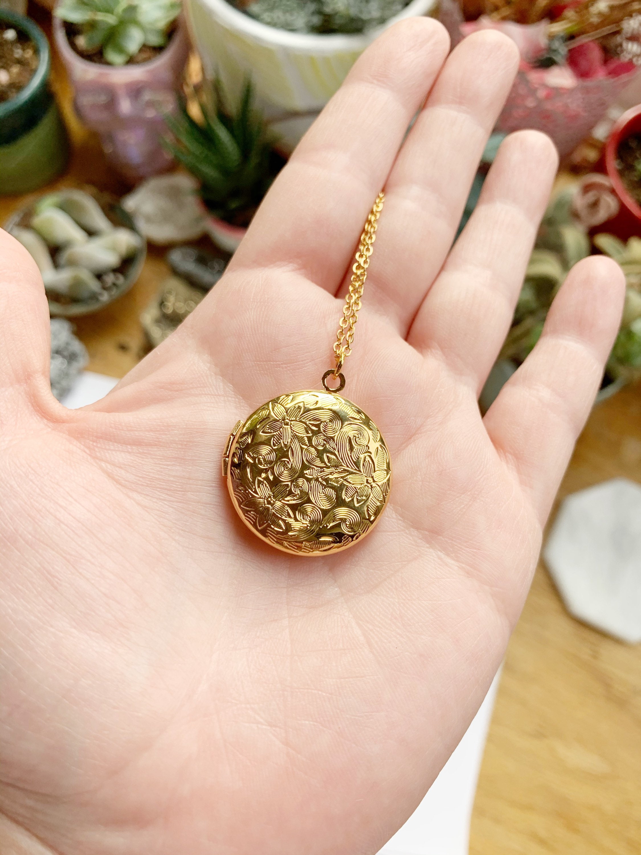 Gold Round Locket Floral Design Everyday Necklace Delicate Locket Round Locket Antique Locket Designer Locket Vintage Style Locket
