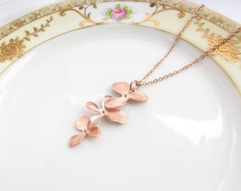 Rose Gold Orchid Necklace, Delicate Flower Layering Necklace, Simple Nature Inspired Necklace, Everyday Jewelry