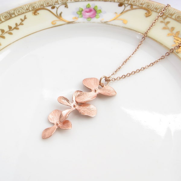 Rose Gold Orchid Necklace, Delicate Flower Layering Necklace, Simple Nature Inspired Necklace, Everyday Jewelry