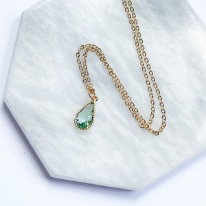 Peridot Teardrop Necklace Pendant, August Birthstone Necklace, Simple Pear Pendant, Light Green Crystal