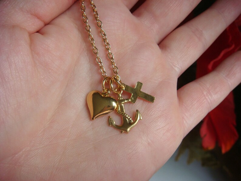 Faith Hope Charity Necklace in Gold With Vintage Charms Etsy