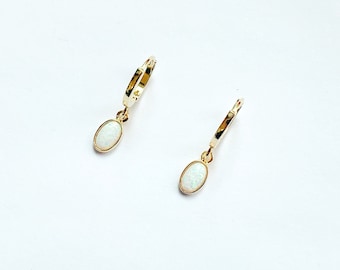 Opal Hoop Earrings In Gold, Gold Earrings with Hypo Allergenic Hooks, Bridesmaids Gift, October Birthstone, Opal Huggies