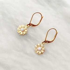 Daisy Earrings with Opal, Gold Opal Earrings, Flower Earrings, October Birthstone