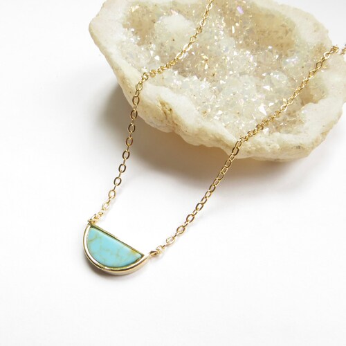 Turquoise Half Moon Necklace Delicate 