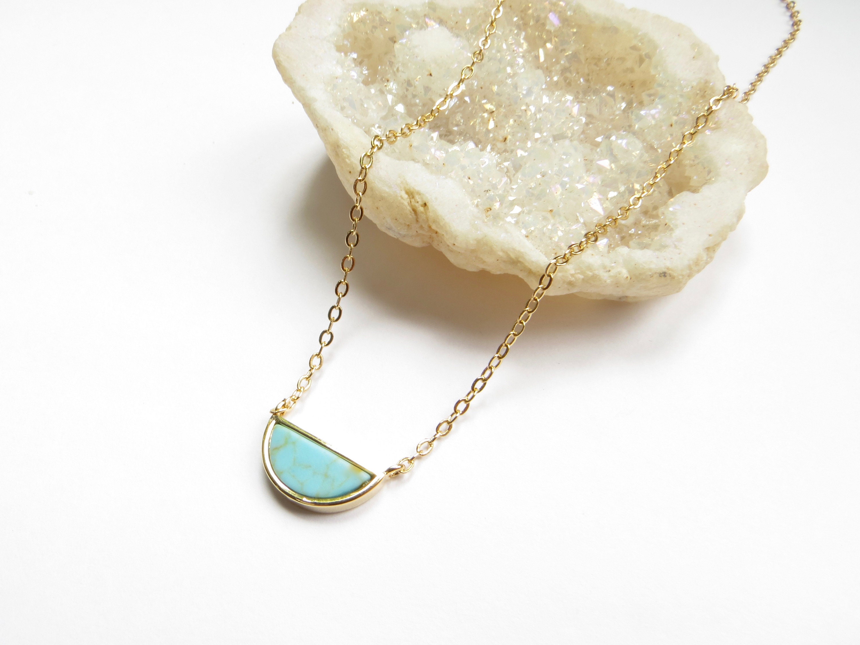 Turquoise Half Moon Necklace Delicate 