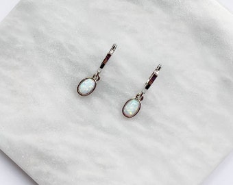 Opal Hoop Earrings In Silver, Silver Earrings with Hypo Allergenic Hooks, Bridesmaids Gift, October Birthstone