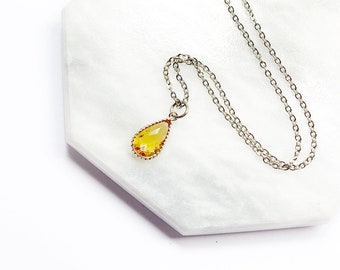 Topaz Teardrop Necklace Pendant, November Birthstone Necklace, Simple Pear Pendant, Citrine Crystal, Silver