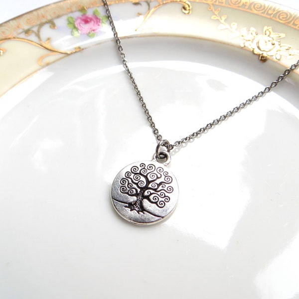 Tree of Life Necklace, Stainless Steel And Tierracast Pendant, Spiritual Jewelry, Yoga Jewelry, Family Tree