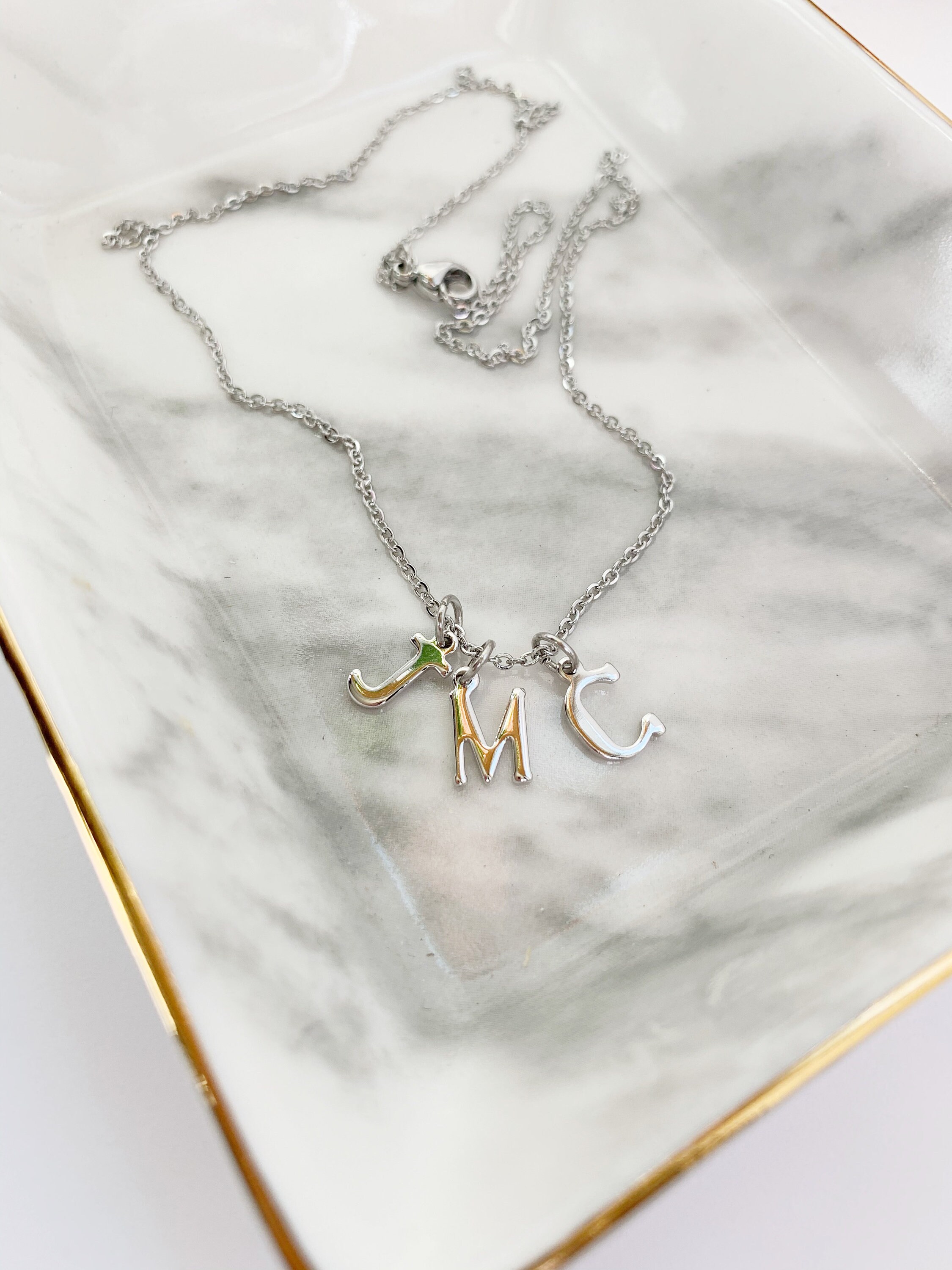Multiple Initial Necklace, Small Silver Initials Pendant