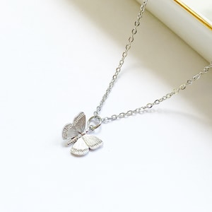 Silver Butterfly Necklace, Delicate Pendant, Layering Jewelry