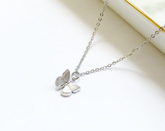 Silver Butterfly Necklace, Delicate Pendant, Layering Jewelry