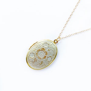 Gold Oval Locket With Ornate Design, White Locket, Antique Style Locket, Designer Locket, Vintage Style Locket