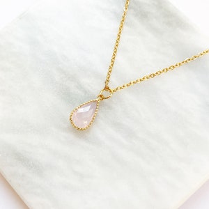 Pink Opal Teardrop Necklace Pendant, October Birthstone Necklace, Simple Pear Pendant, Opal Crystal Pendant