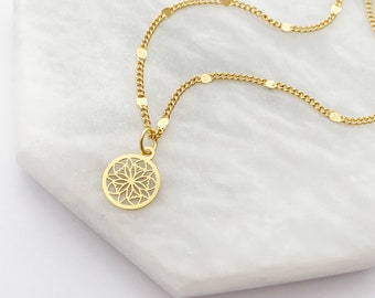 Mandala Necklace Gold, Delicate Layering Necklace, Everyday Minimalist Jewelry, Chakra Pendant, Yoga Jewelry, Filigree Pendant, Dainty