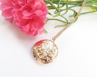 Rose Gold Locket With Floral Design, Everyday Necklace, Delicate Locket, Round Locket, Antique Locket, Designer Locket, Vintage Style Locket