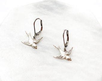 Silver Sparrow Earrings, Little Bird Earrings, Silver Delicate Earrings, Simple Everyday Earrings, Stainless Steel Jewelry