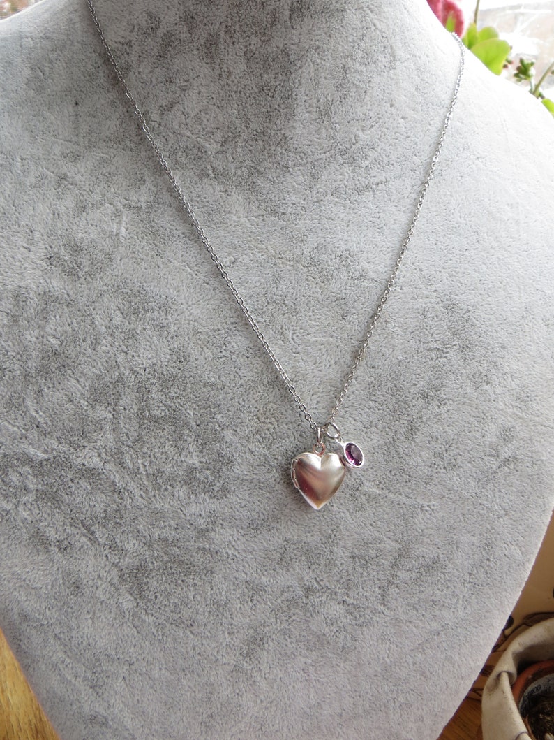 Birthstone Heart Locket Necklace Small Silver Heart Locket Etsy