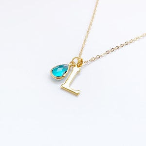 Initial and Birthstone Necklace in Gold, Personalized Jewelry, Custom Pendant