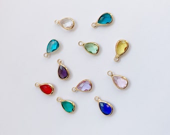 Add a birthstone, Pear shaped birthstone charms in gold plate