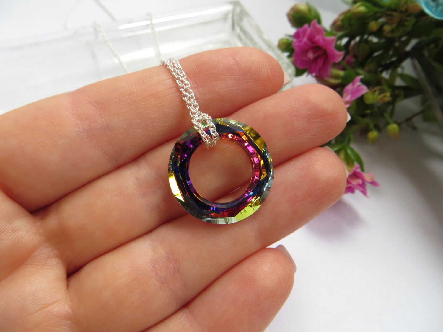 Crystal Circle Necklace in Sterling Silver Eternity Necklace Etsy
