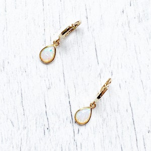 Opal Hoop Earrings In Gold, Gold Earrings with Hypo Allergenic Hooks, Bridesmaids Gift, October Birthstone, Opal Huggies