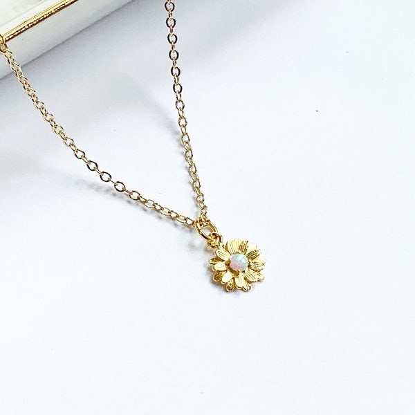 Sunflower Opal Necklace in 14kt Gold Plate, Delicate Layering Necklace, Everyday Minimalist Jewelry