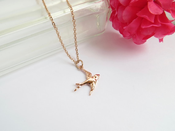 Rose Gold Bird Necklace Swooping 
