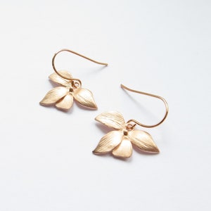 Rose Gold Orchid Earrings, Small Cascading Flowers, Falling Flowers Earrings, Rose Gold Plate, Long Earrings, Bridesmaid Gift