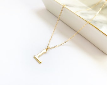 Gold Initial Necklace, Personalized Jewelry, Block Letter Pendant