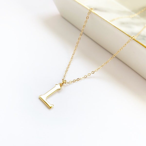 Gold Initial Necklace, Personalized Jewelry, Block Letter Pendant