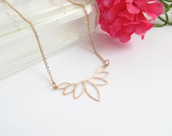 Rose Gold Lotus Necklace, Everyday Necklace, Stacking Necklace, Yoga Jewelry, Flower Pendant