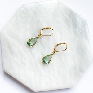 Peridot Pear Earrings In Gold, Gold Teardrop Earrings with Leverback Hypo Allergenic Hooks, Bridesmaids Gift, August Birthstone image 4