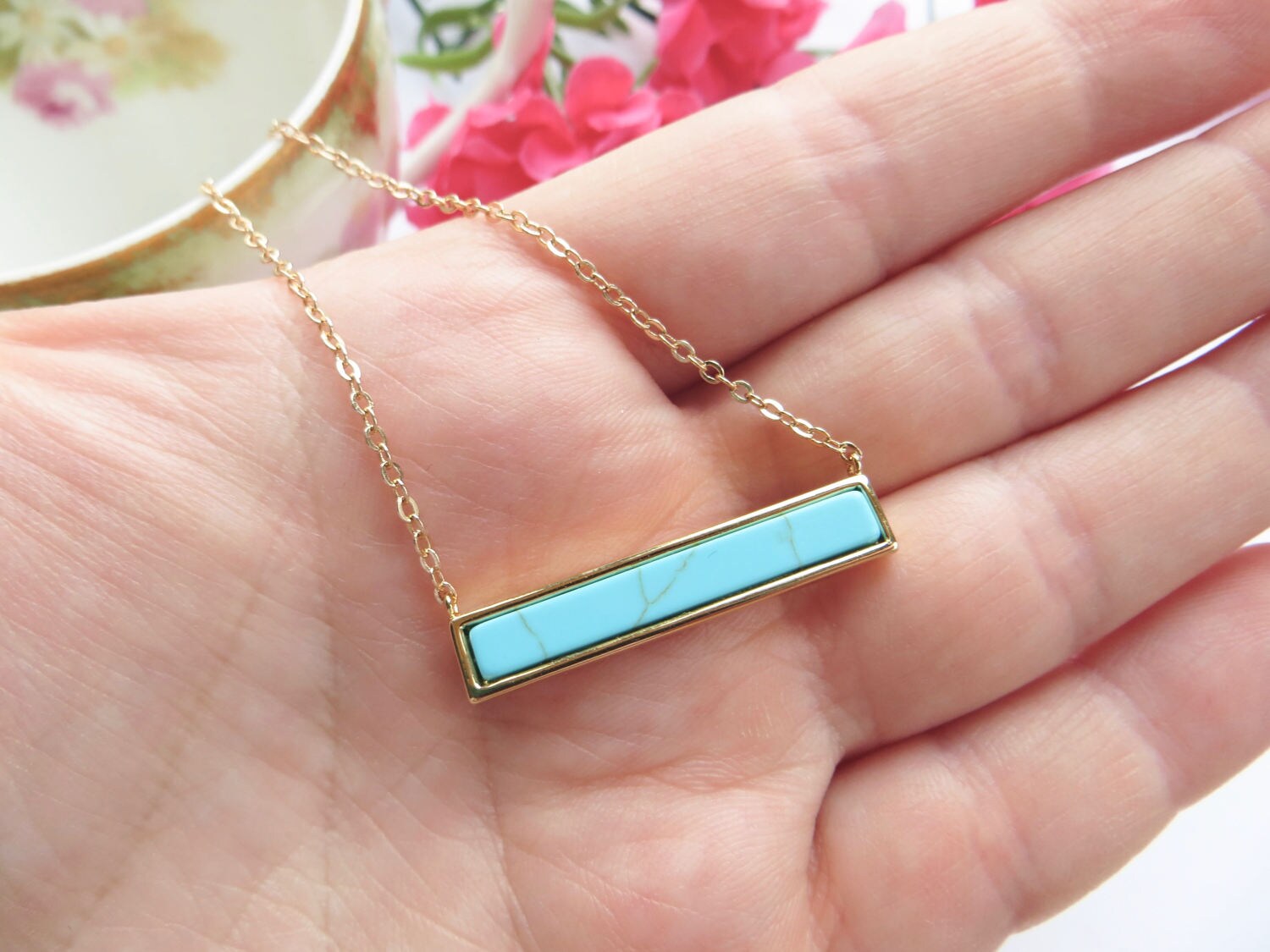 Turquoise Bar Necklace Delicate Turquoise Necklace Etsy Canada