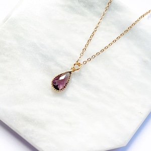 Amethyst Teardrop Necklace Pendant, February Birthstone Necklace, Simple Pear Pendant, Purple Crystal Pendant