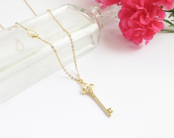 Gold Key Necklace, Simple Everyday Jewelry, Stacking Necklace, 21st Present Key, Anniversary Gift